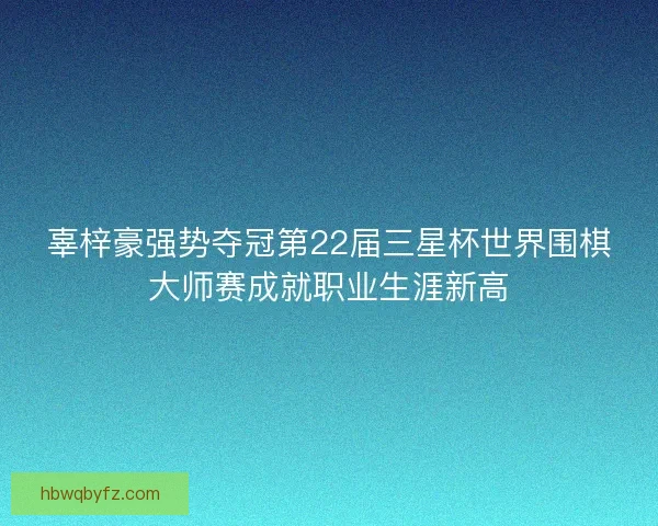 辜梓豪强势夺冠第22届三星杯世界围棋大师赛成就职业生涯新高